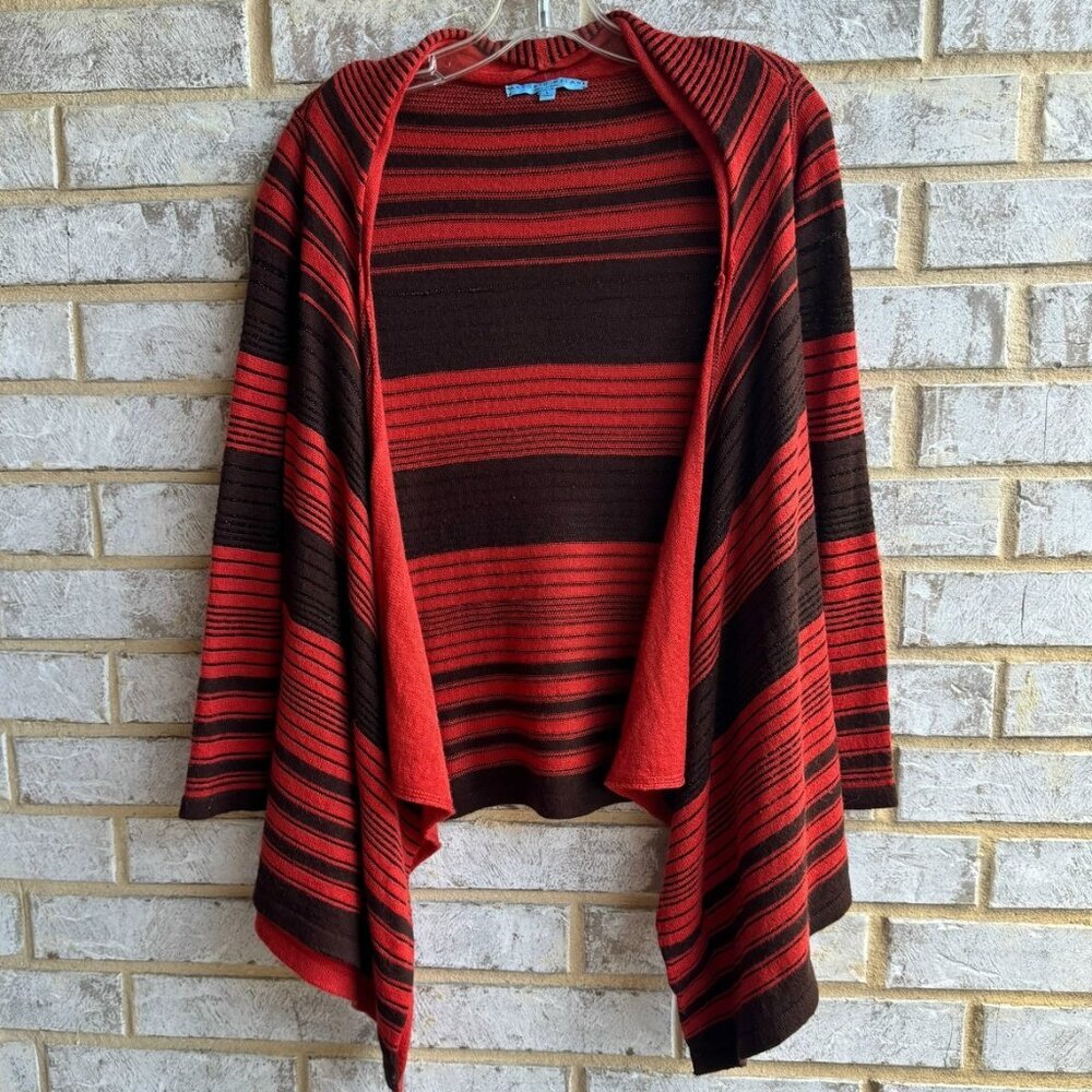 Antonio Melani Long Sleeve Wool Blend Striped Open Front Cardigan Sweater Size L